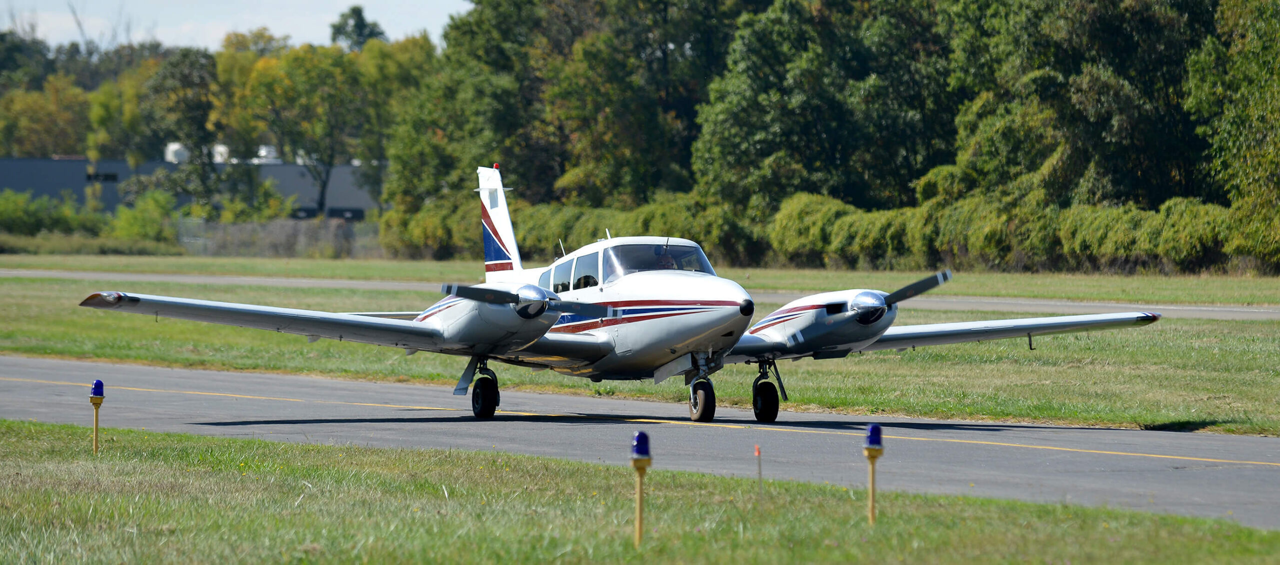 Twin airplane from Century Air on runway in Fairfield, NJ